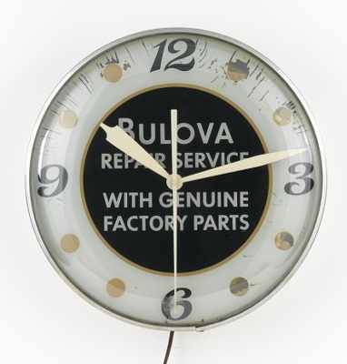 Appraisal: Bulova Watch Repair Clock Bulova repair service reverse painted clock