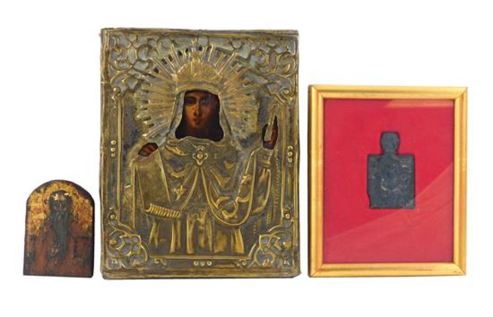 Appraisal: Three icons th C or earlier one on panel with