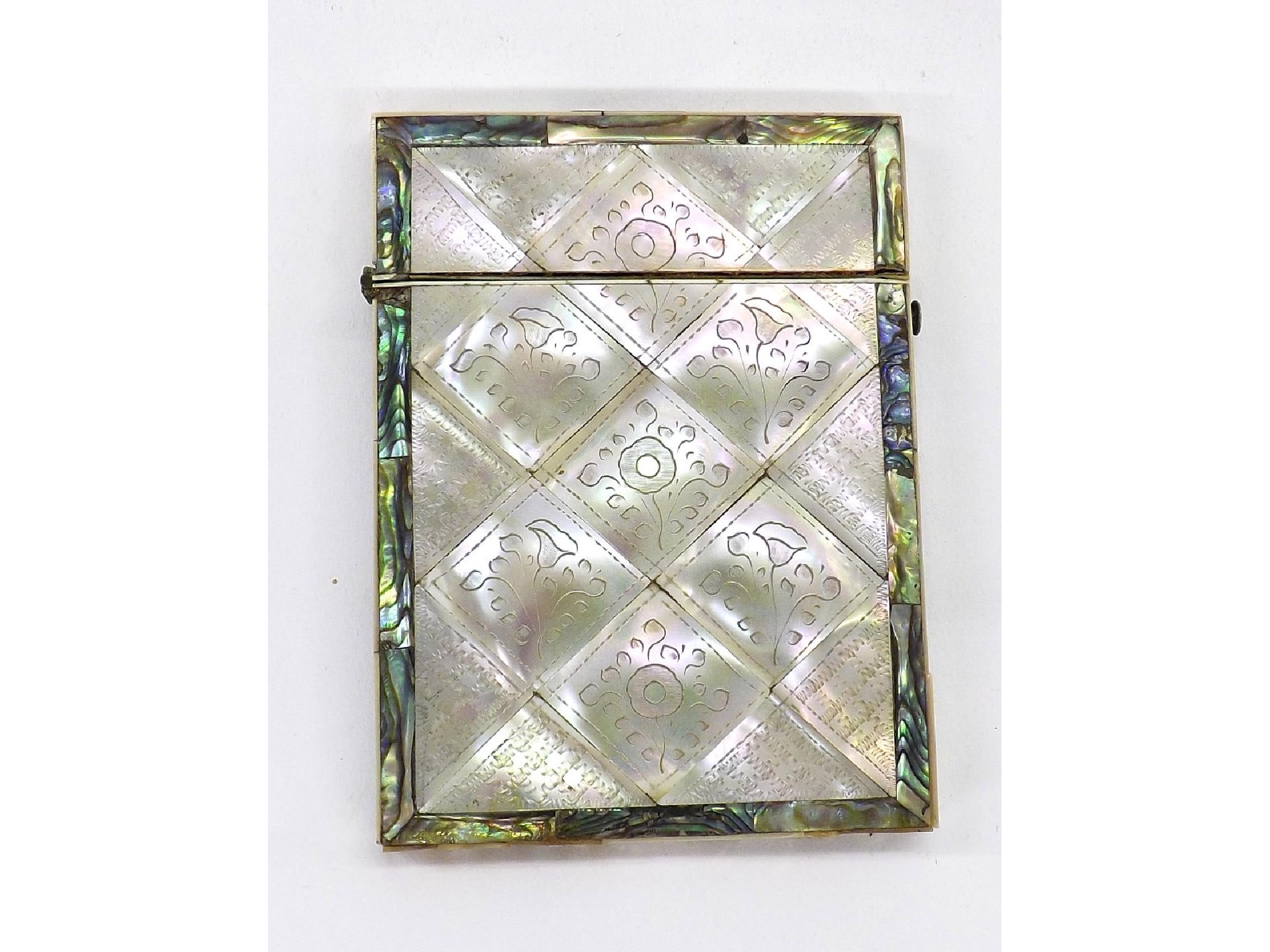 Appraisal: Victorian mother of pearl and abalone shell diaper card case