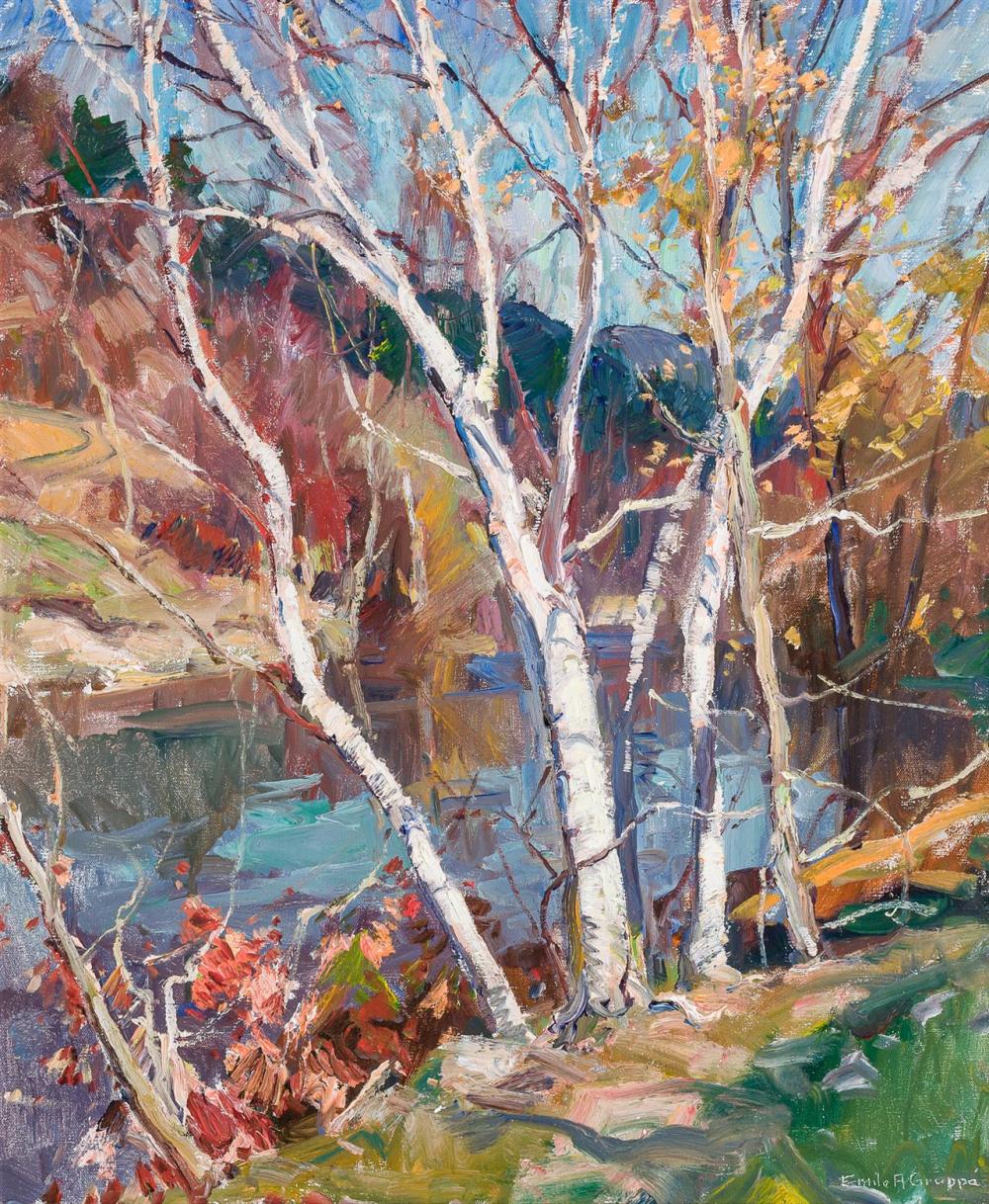 Appraisal: EMILE A GRUPPE American - Screen of Birches oil on