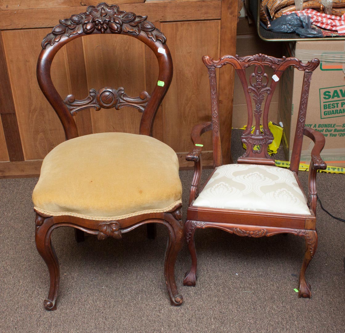 Appraisal: Two chairs including mahogany child's chair balloon-back Victorian chair