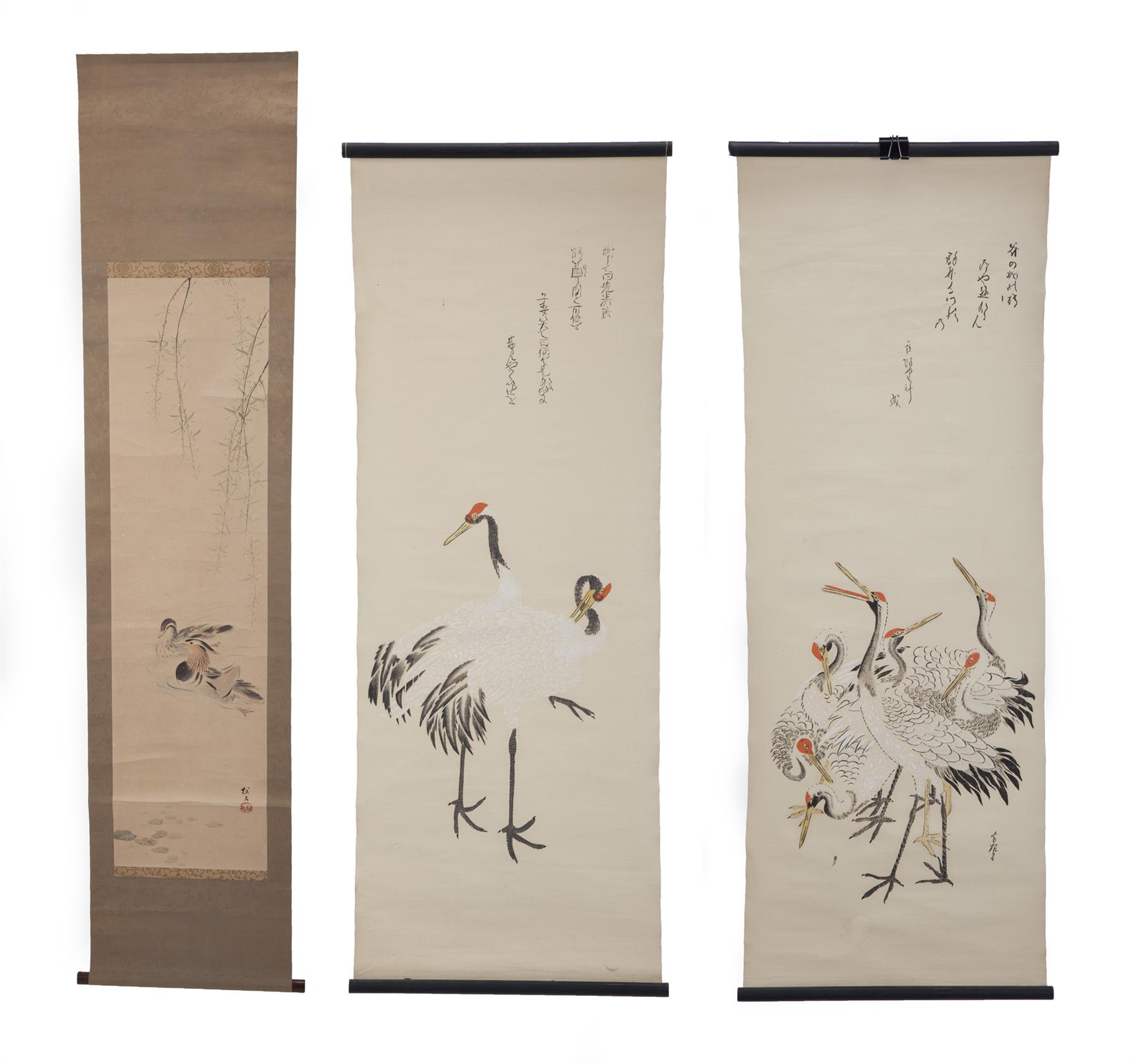 Appraisal: THREE CHINESE SCROLLS Mid th century ink and watercolor Two