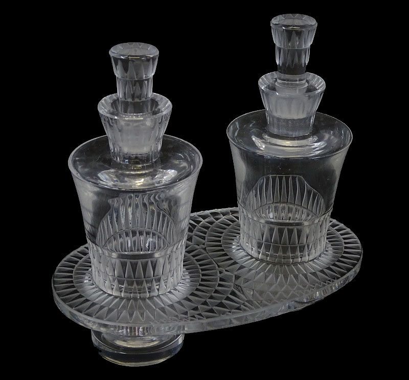 Appraisal: Pair of Lalique Crystal Perfume Bottles on Base Pair of