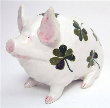 Appraisal: WEMYSS SMALL PIG FIGURE POST decorated by Joe Nekola with