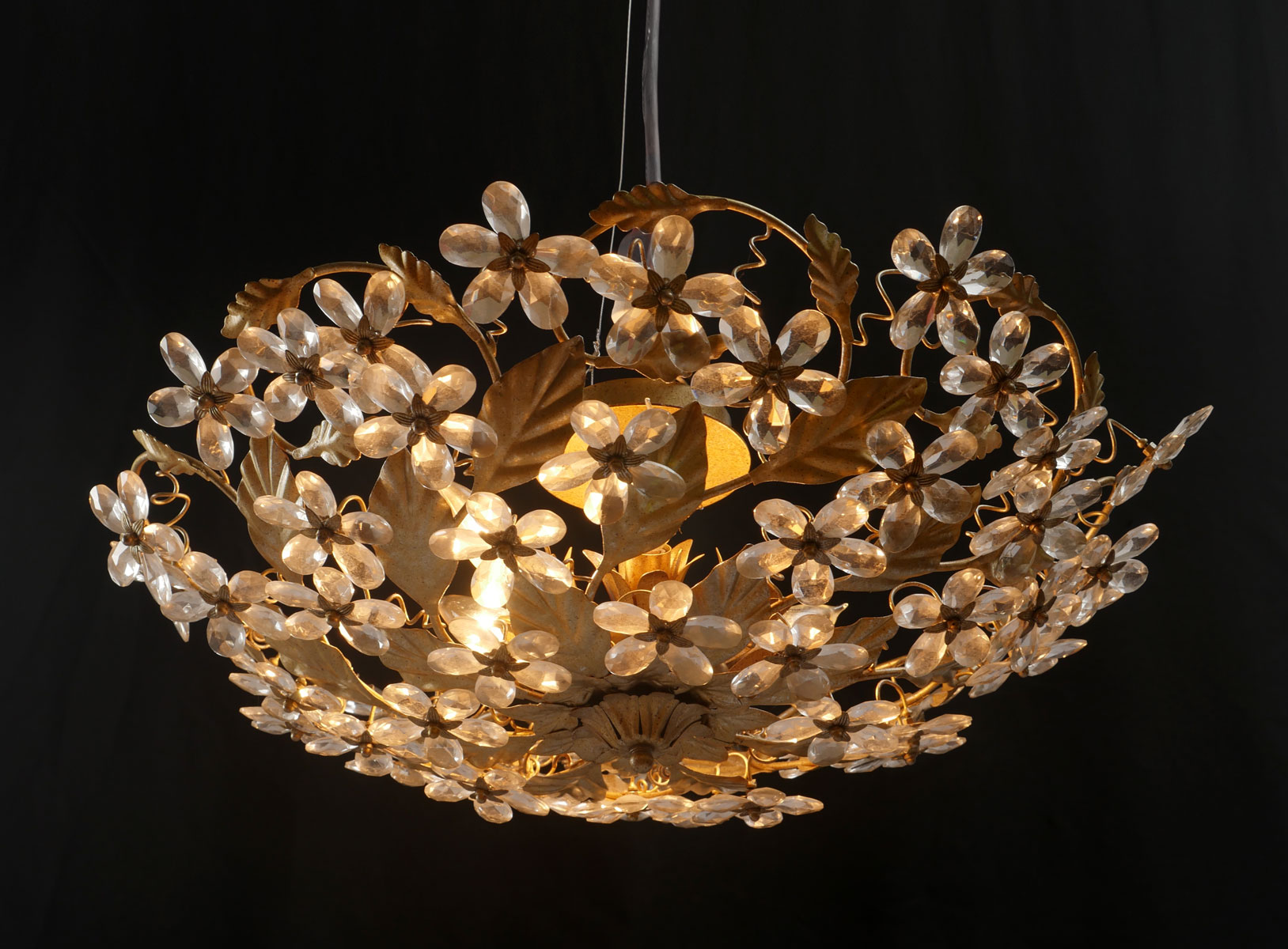 Appraisal: CRYSTAL FLOWER MOTIF CEILING FIXTURE - Light ceiling fixture having