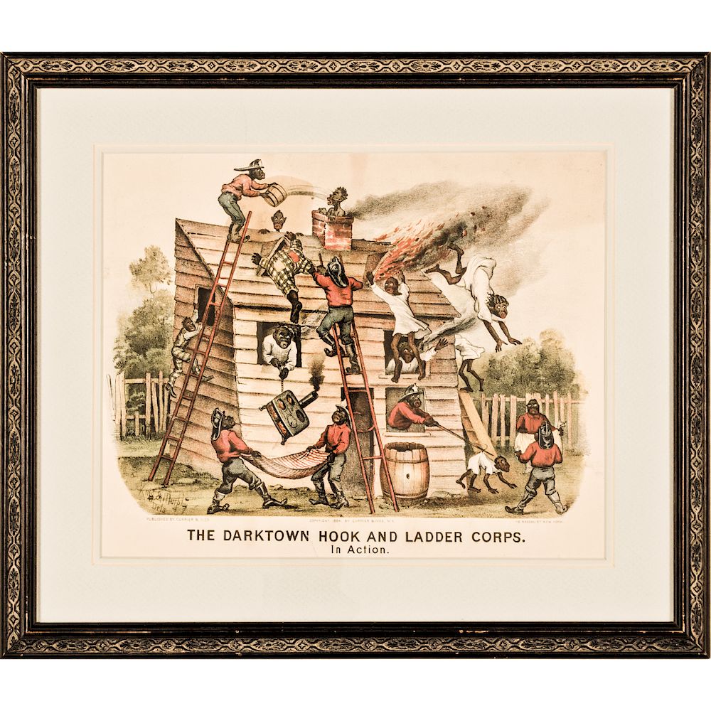 Appraisal: Handcolored Currier Ives Darktown Series Print Darktown Hook and Ladder