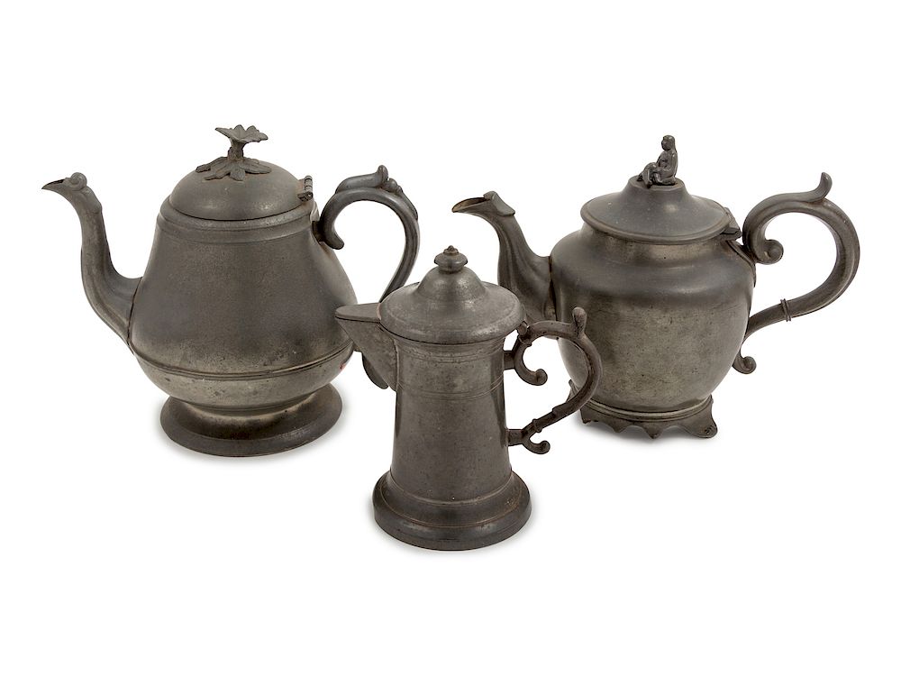 Appraisal: A Continental Pewter Teapot Height of tallest A Continental Pewter