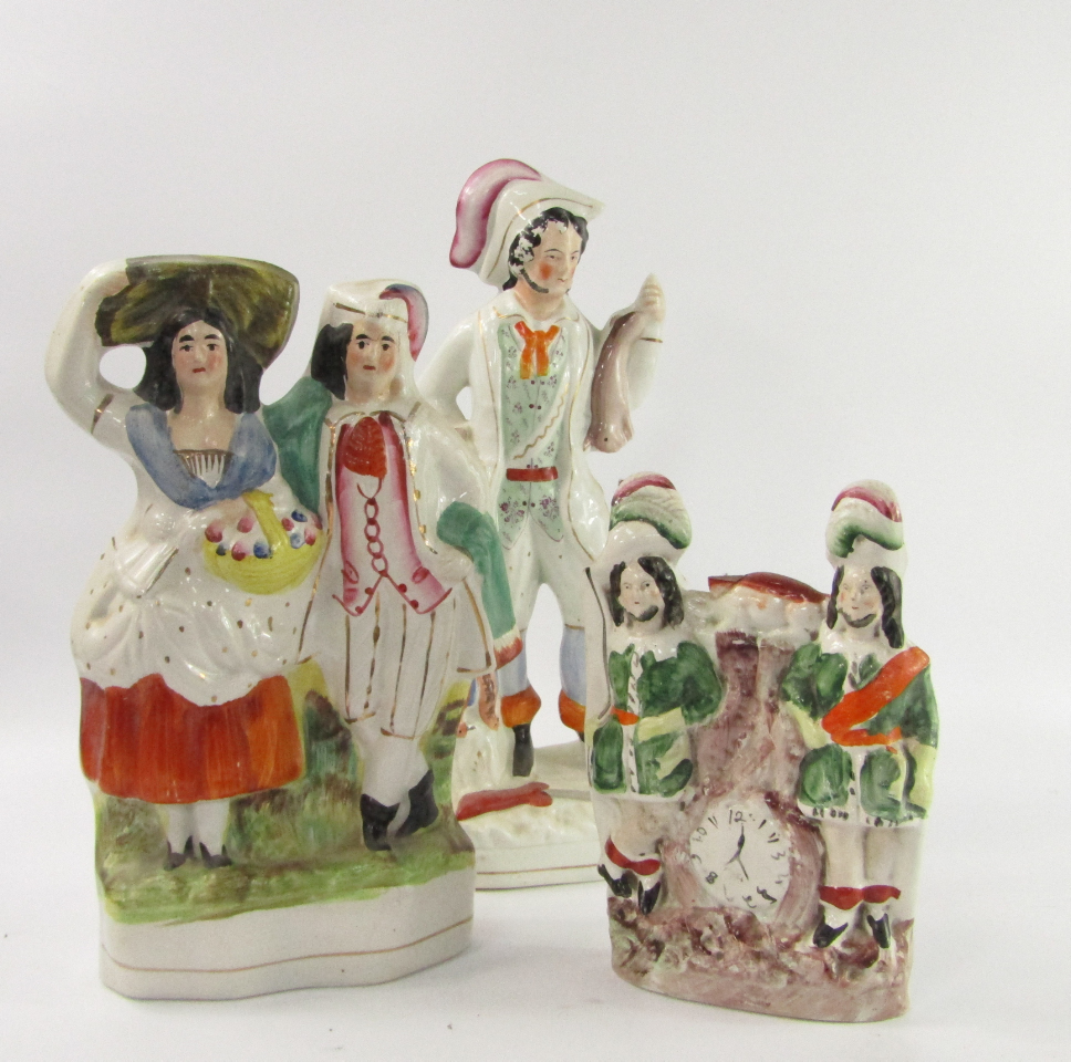 Appraisal: Staffordshire pottery figures including Harvest clock face group huntsman and