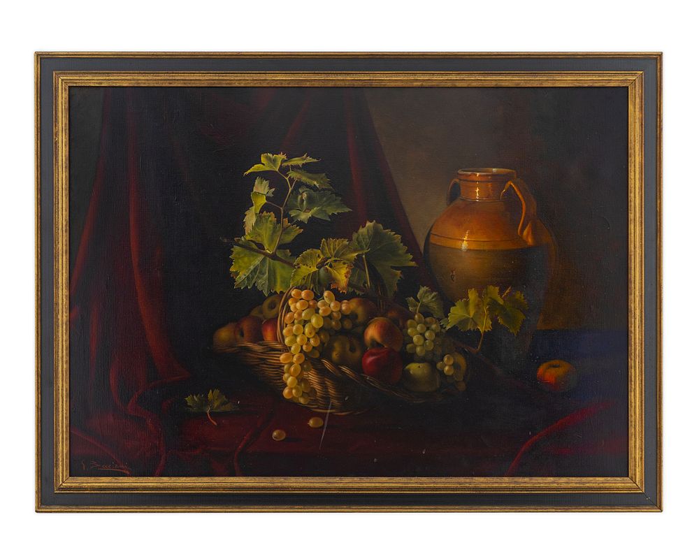 Appraisal: Giordano Becciani Italian b Still Life with Cloth Grapes and