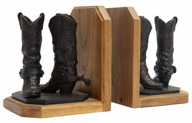 Appraisal: pair Patinated cast bronze and hardwood bookends Cowboy Boots and