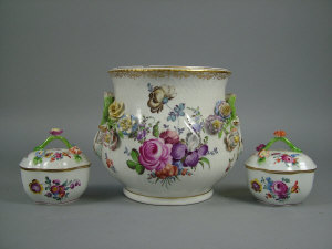 Appraisal: A porcelain Meissen style planter late th century with floral