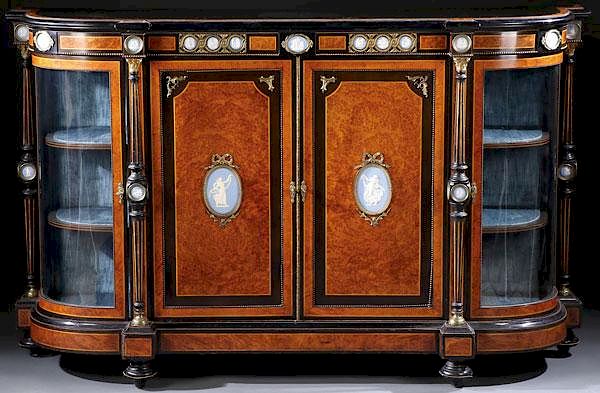 Appraisal: A FINE ENGLISH EBONIZED AND BURRWOOD SIDE CABINET A FINE