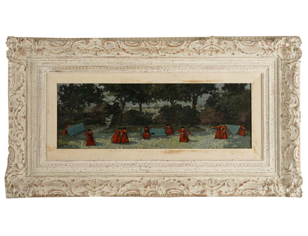 Appraisal: NINO CAFFE - CARDINALS IN A GARDENoil on canvas signed