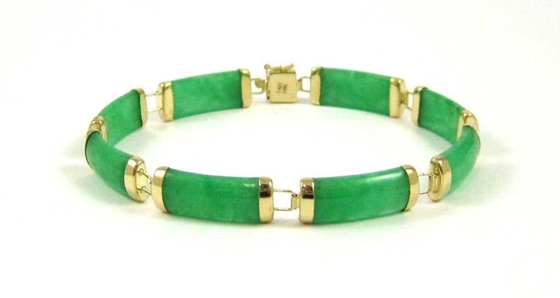 Appraisal: JADE AND FOURTEEN KARAT GOLD BRACELET measuring - inches in