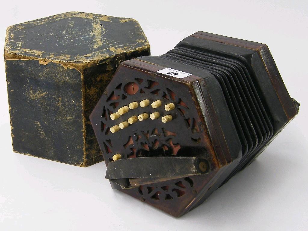 Appraisal: Two row Anglo concertina with twenty-five bone buttons on pierced