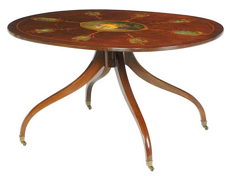 Appraisal: Regency Style Paint-Decorated Pedestal Table th century mahogany ovoid-form hand