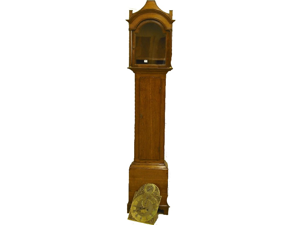 Appraisal: Oak eight day longcase clock the brass arched dial signed