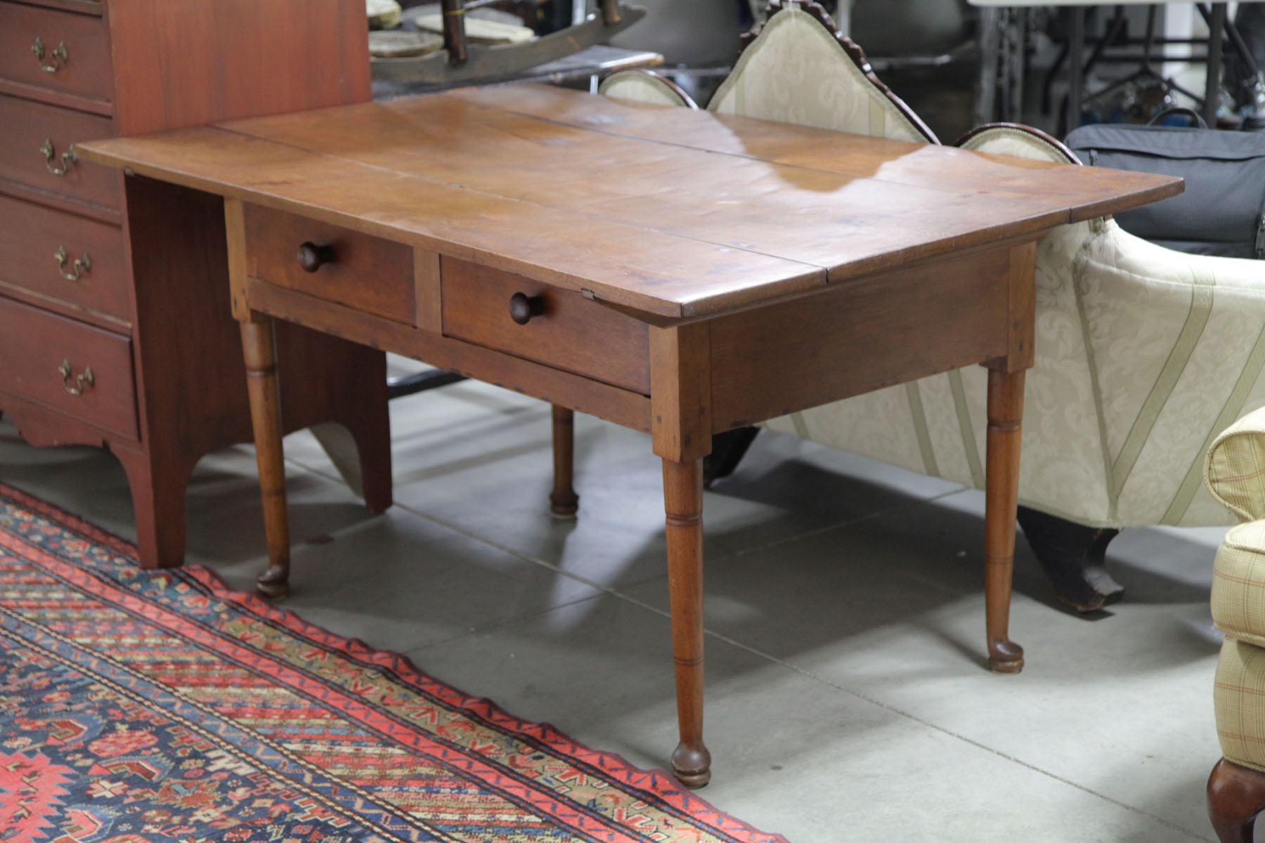 Appraisal: WORK TABLE American mid th century Walnut with pine secondary