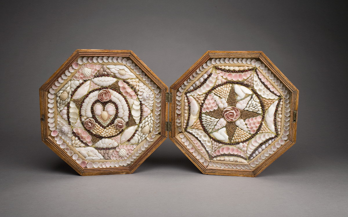 Appraisal: LARGE SAILOR'S SHELLWORK DOUBLE VALENTINE WITH CENTRAL HEART AND STAR