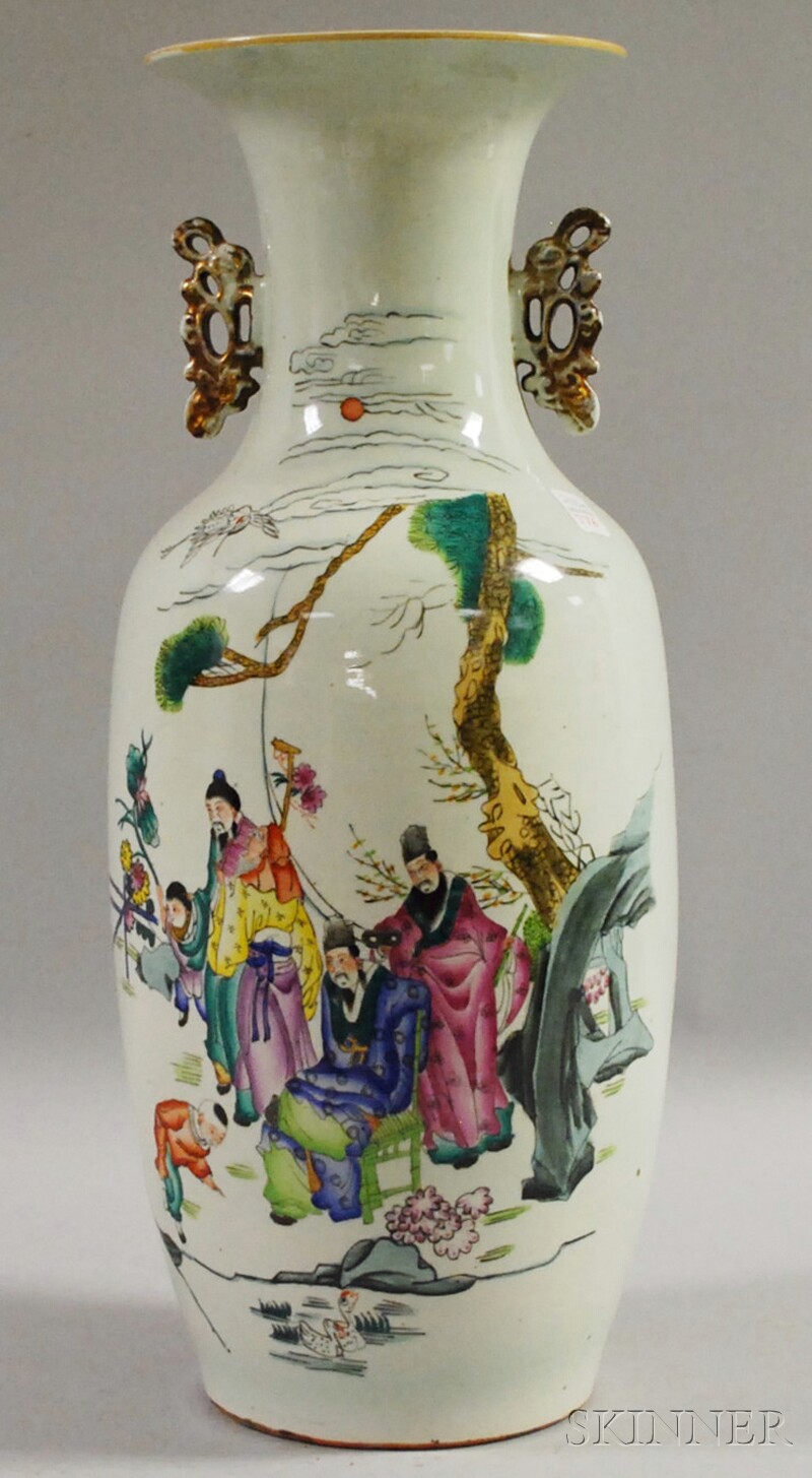 Appraisal: Chinese Export Famille Rose Porcelain Floor Vase th century ht