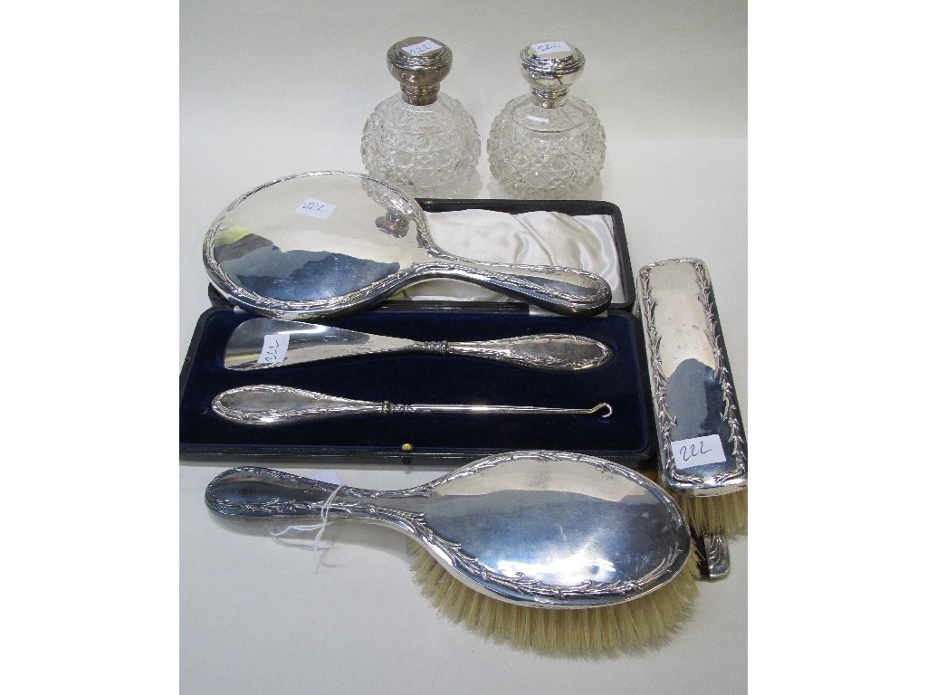 Appraisal: Seven piece silver dressing table set comprising four piece brush