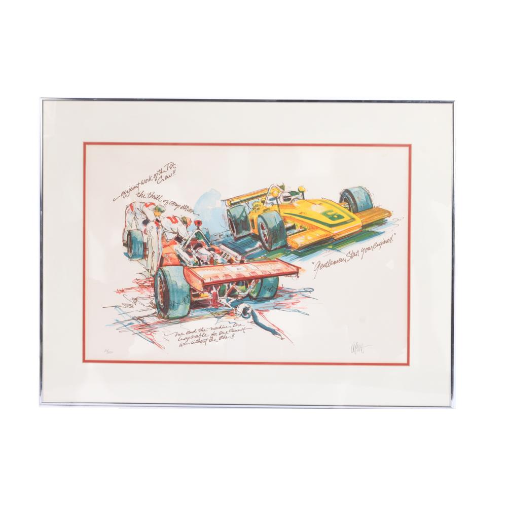 Appraisal: GENTLEMAN START YOUR ENGINES LE LITHOGRAPH H X W FRAME