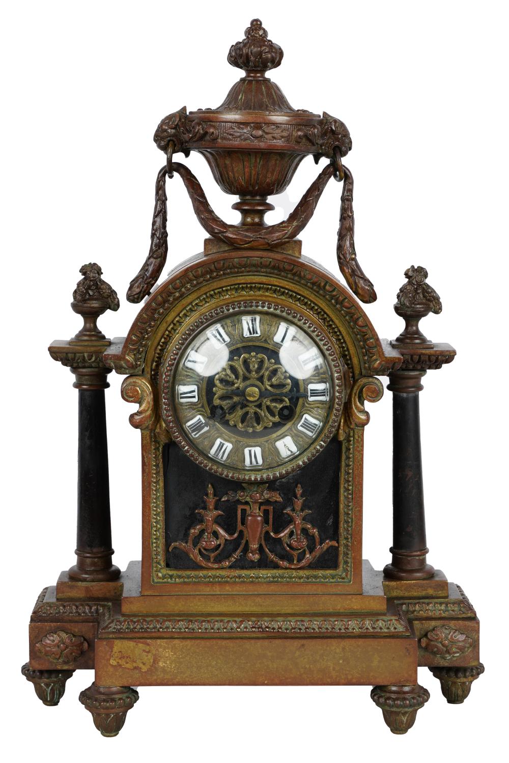 Appraisal: FRENCH BRONZE CLOCKwith roman numeral face inches wide inches deep