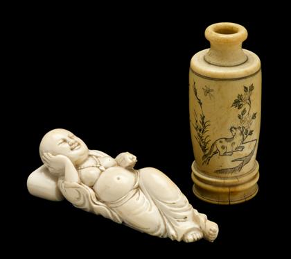 Appraisal: Chinese elephant ivory vase and Budai model late th century