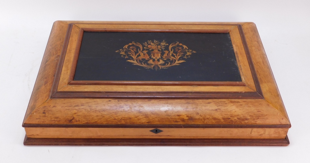 Appraisal: NAPOLEON III MARQUETRY INLAID SEWING COLLECTOR BOX France th CenturyOriginally