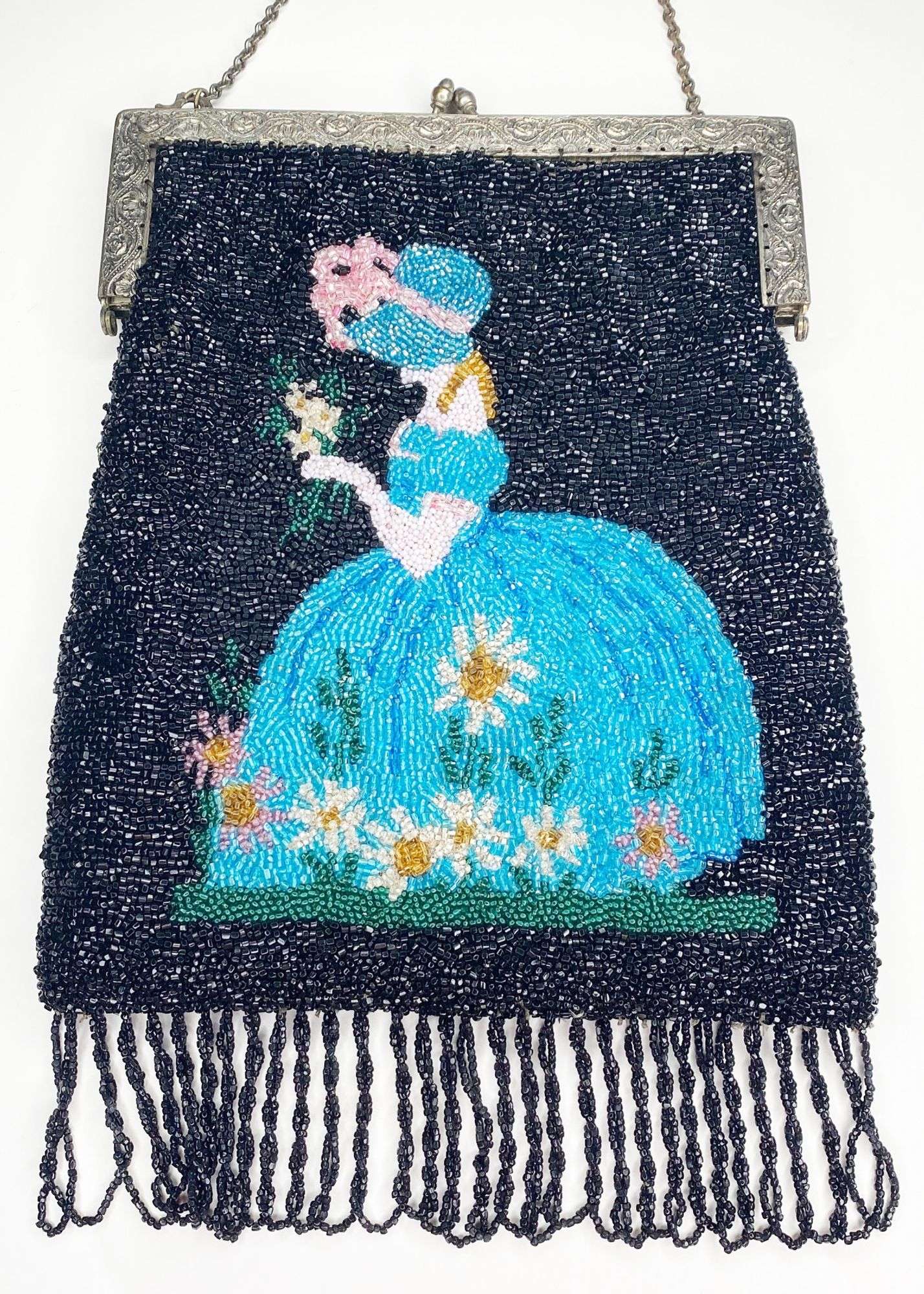 Appraisal: Beaded Purse with Lady in Bonnet long at widest Condition