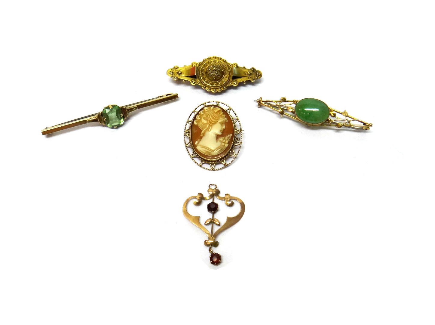 Appraisal: A gold brooch with bead and wirework decoration detailed CT