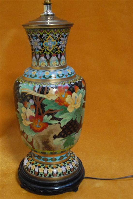 Appraisal: MODERN CHINESE CLOISONNE BALUSTER VASE Blue ground with birds Mounted