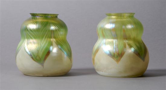 Appraisal: A Pair of Tiffany Favrile Glass Shades Height inches