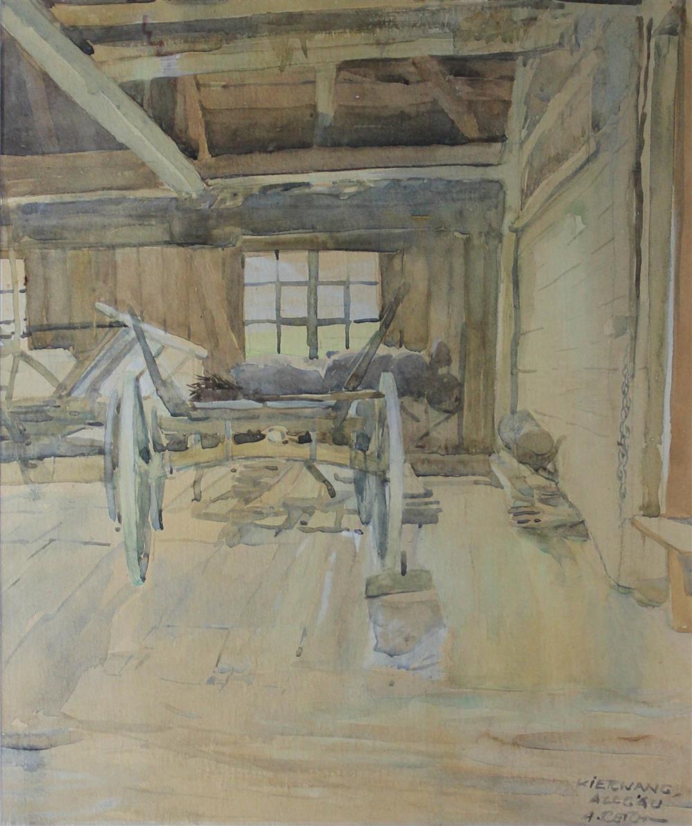 Appraisal: ALBERT REICH GERMAN - BARN INTERIOR Watercolor x in sight