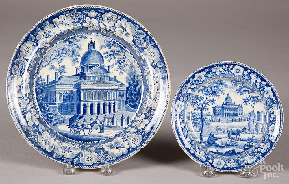 Appraisal: Two Historical Blue Staffordshire plates Two Historical Blue Staffordshire Boston