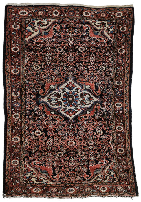 Appraisal: Hamadan Rug Persian th century ivory central medallion ft in