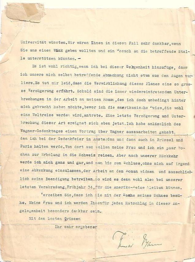 Appraisal: MANN THOMAS Typed Letter Signed to an unnamed recipient Frederick