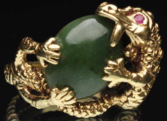 Appraisal: K Y Gold Dragon Jade Ring Weight grams dwt Condition