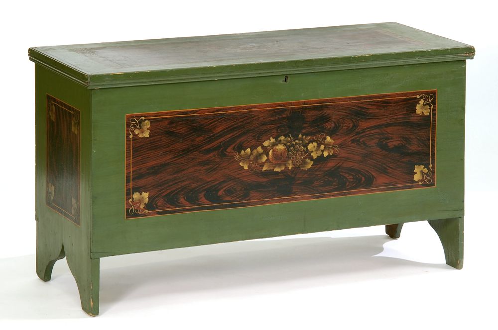 Appraisal: ANTIQUE AMERICAN PAINTED BLANKET CHEST Mid- th CenturyIn pine with