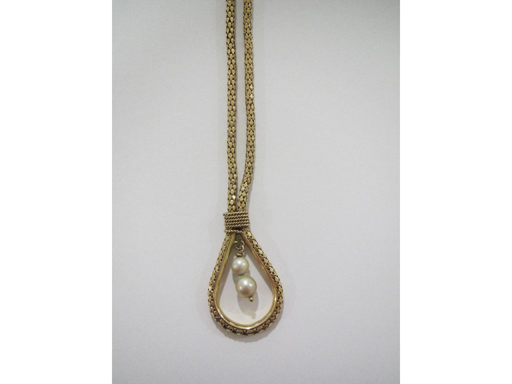 Appraisal: Eighteen carat gold snake link necklace with a two pearl