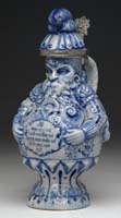 Appraisal: BLUE SALT GLAZE FIGURAL STEIN Wonderful figural stein has beautifully