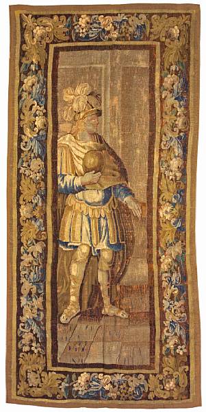 Appraisal: A Flemish tapestry fragment of a soldier second half th