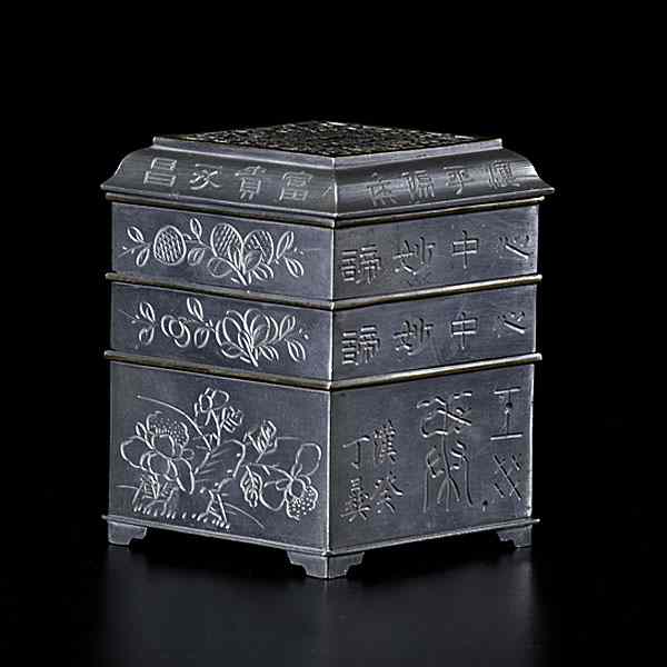 Appraisal: Chinese Square Incense Clock Chinese th century A fine cubical