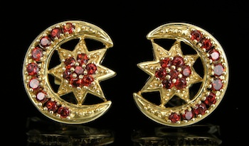 Appraisal: A Pair of Crescent and Star Garnet Earrings k yellow