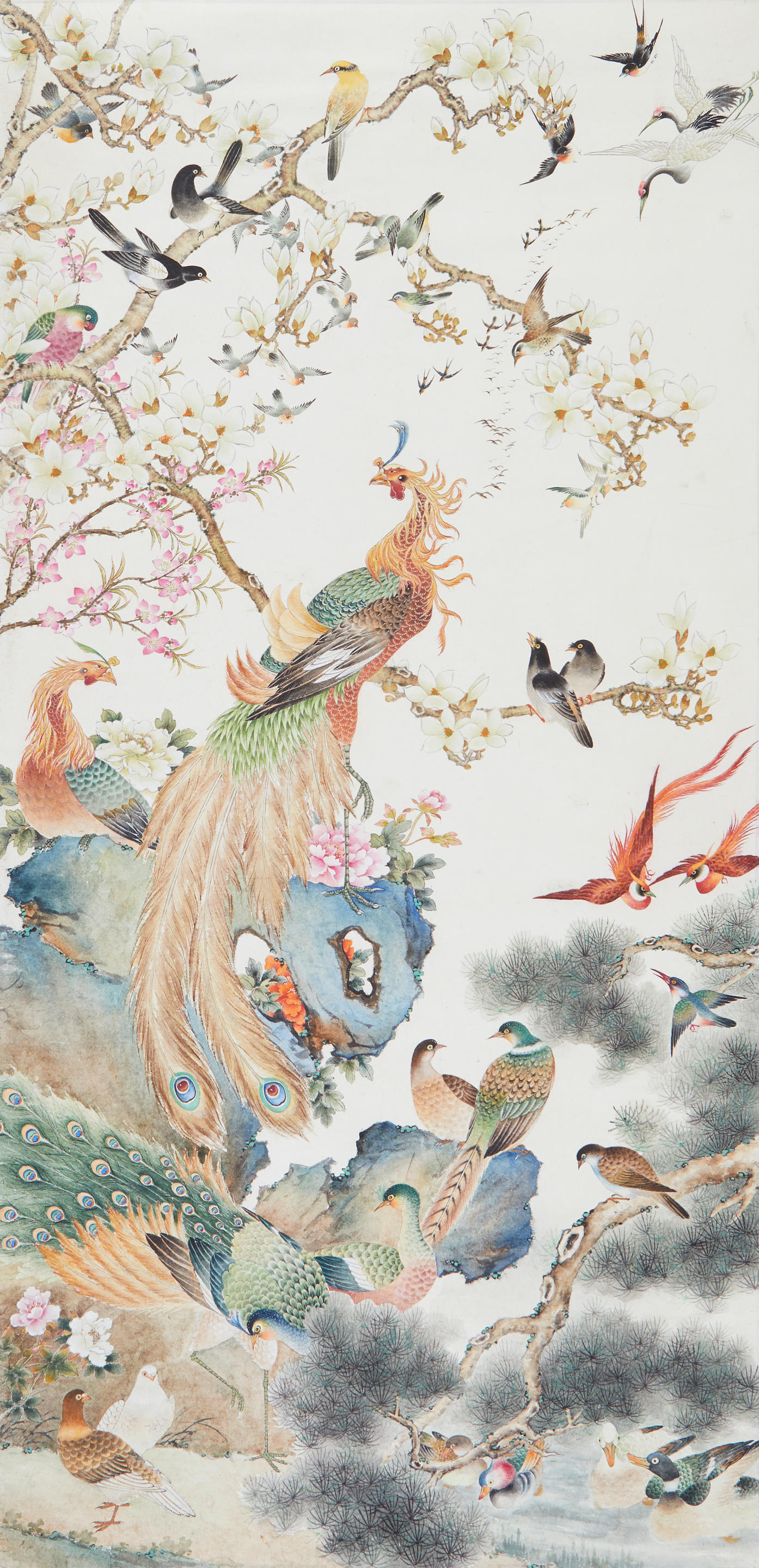 Appraisal: VARIOUS ARTIST TH CENTURY Three Flower and Bird Paintings Three