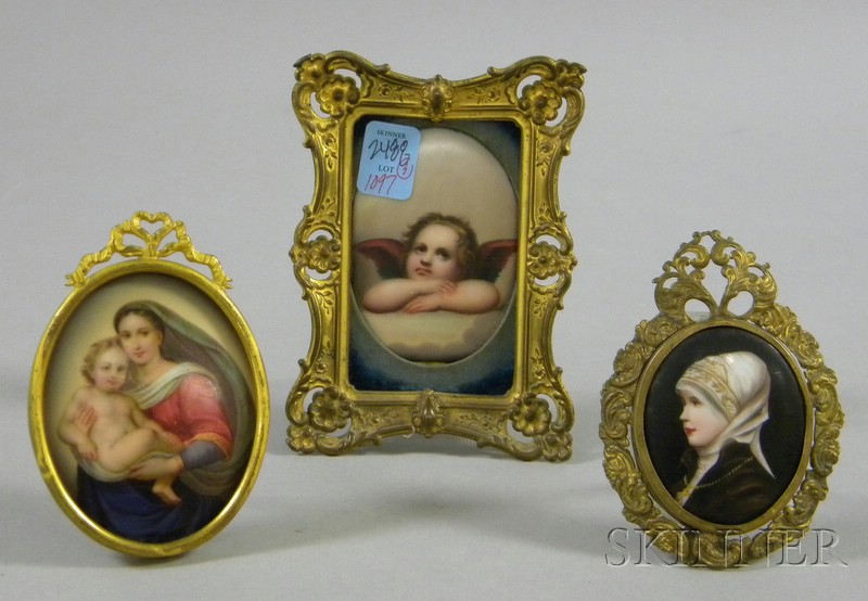 Appraisal: Three Framed Miniature Hand-painted Porcelain Portrait Plaques a Continental woman