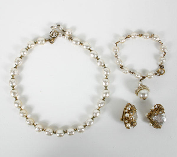 Appraisal: Miriam Haskell pc including Baroque pearl ear clips single strand