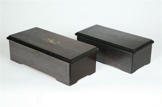 Appraisal: TWO SMALL MUSIC BOXES Cylinder boxes one with six airs