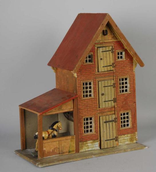 Appraisal: Wooden Stable Toy Description Probably German Paper covered wooden stable