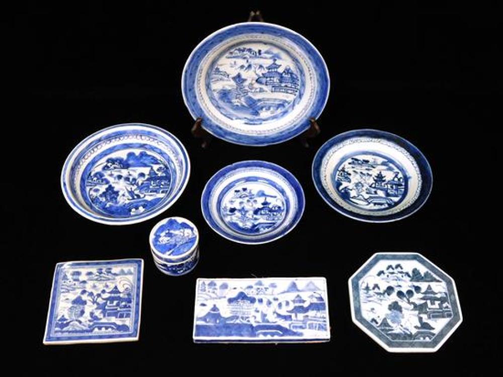 Appraisal: ASIAN Chinese Export Canton porcelain eight pieces blue and white